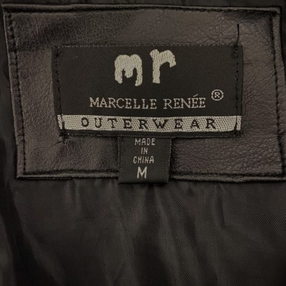 Marcelle Renee Classic Black Faux Leather Trench Coat Belted Jacket Medium M - Picture 10 of 14